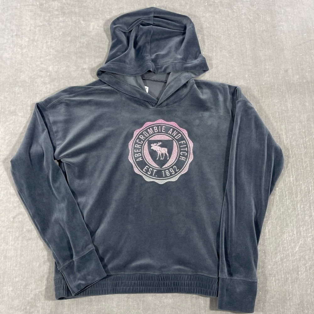 Abercrombie & Fitch Kids Size 13/14 Gray Velour‎ Hoodie Sweatshirt